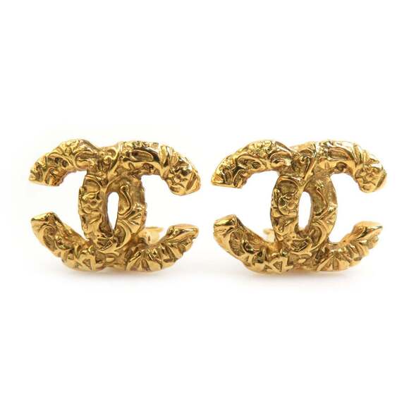 CHANEL Authentic Gold Logo Earrings